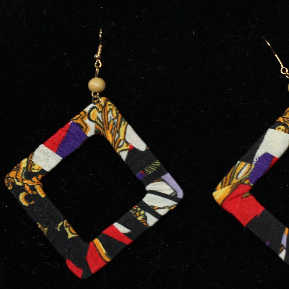 Red & Black Square Earrings